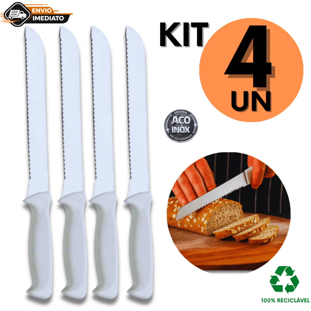 Faca para Cortar Pão Serrilhada 27cm Aço Inox Corte Bolo Tor
