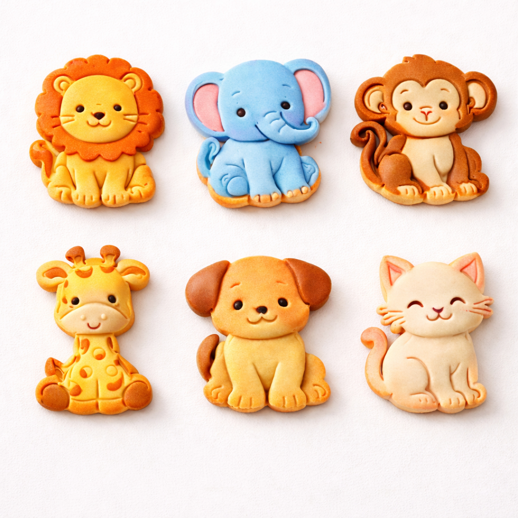 Kit 6 Cortadores Marcadores de Biscoito Animais Infantil Fof
