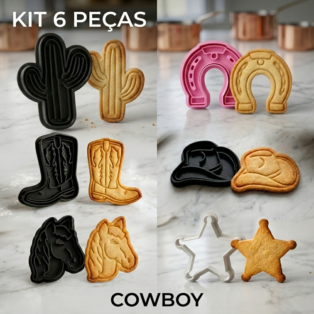 Cortador Biscoito Kit 6 Peças Cowboy Confeitaria Fondant Pas