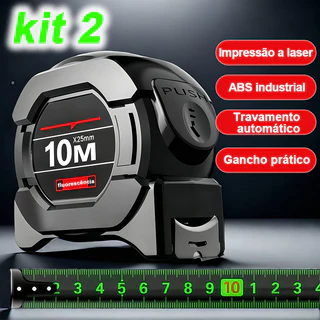 Kit 2 Trenas Profissionais 10m Fita Métrica Aço Carbono Alta Precisão, Revestimento Fluorescente com Trava
