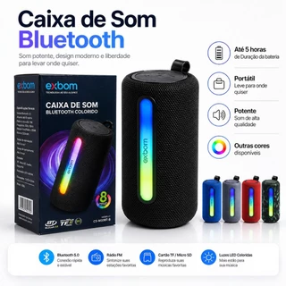 Caixa Som Bluetooth Portatil Exbom 31BTL 33BTL LED RGB 15W 30W Potente FM USB P2 Som 3D