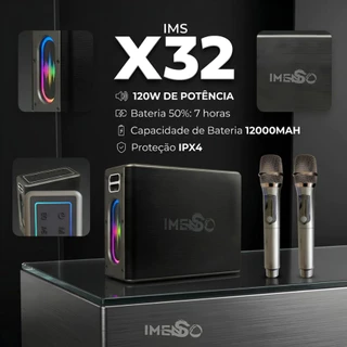 Caixa De Som Imenso IMS-X32 120w Com Luzes RGB Alça e 2 Microfones Sem Fio Recarregável Bivolt Som Potente Para Karaoke