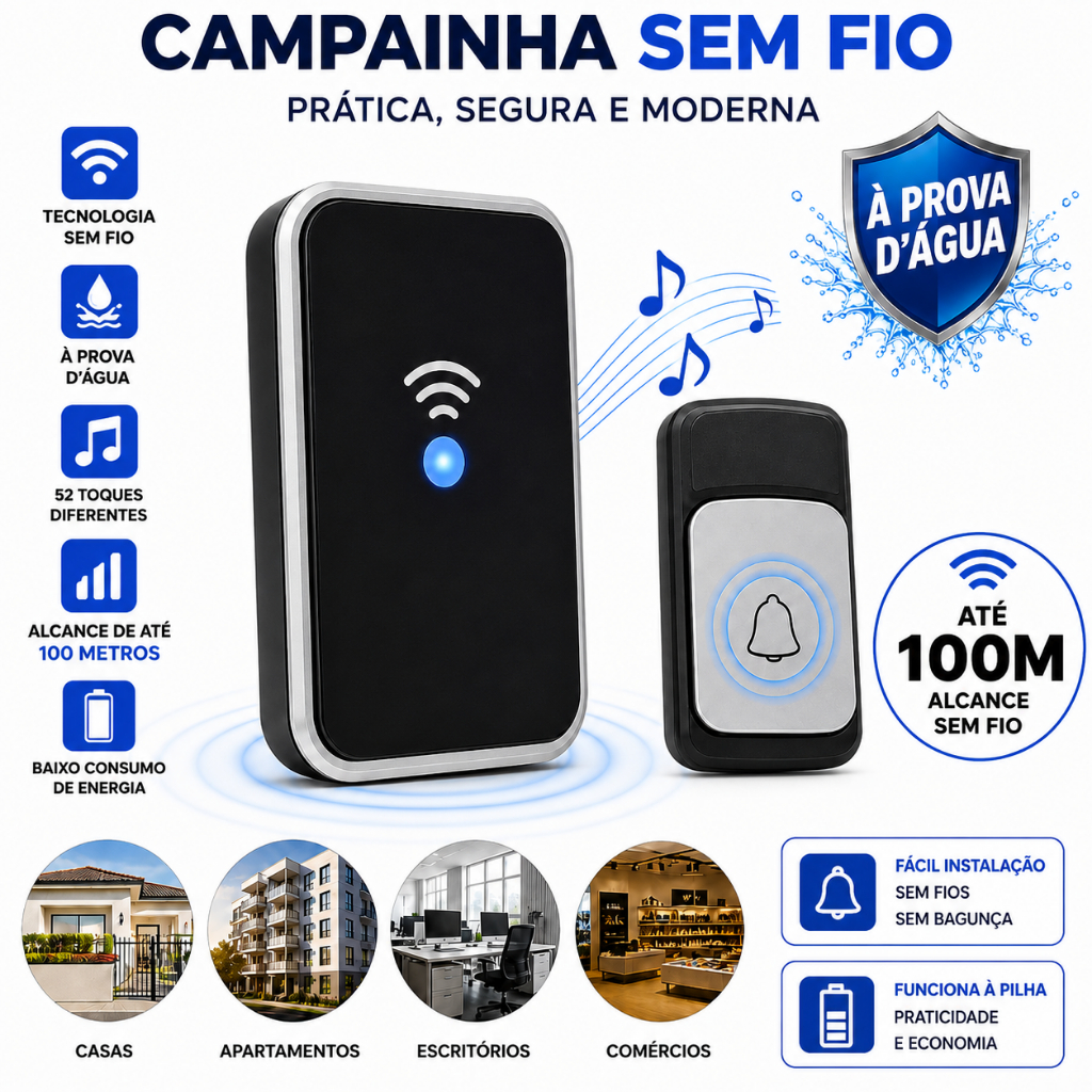 Campainha Domestica Sem Fio a Prova D água Campainha Residencial ...