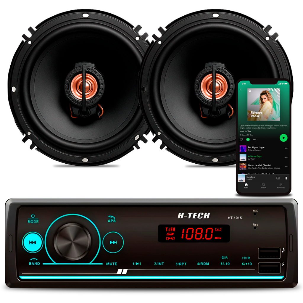 Kit Par Som Rádio Bluetooth + Alto Falante 6 Polegadas ou 5 Polegadas ...