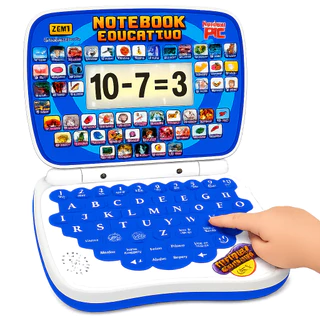 Laptop Educativo Infantil Azul para Menino Bilíngue 2 em 1 Brinquedo Didático Inglês Espanhol