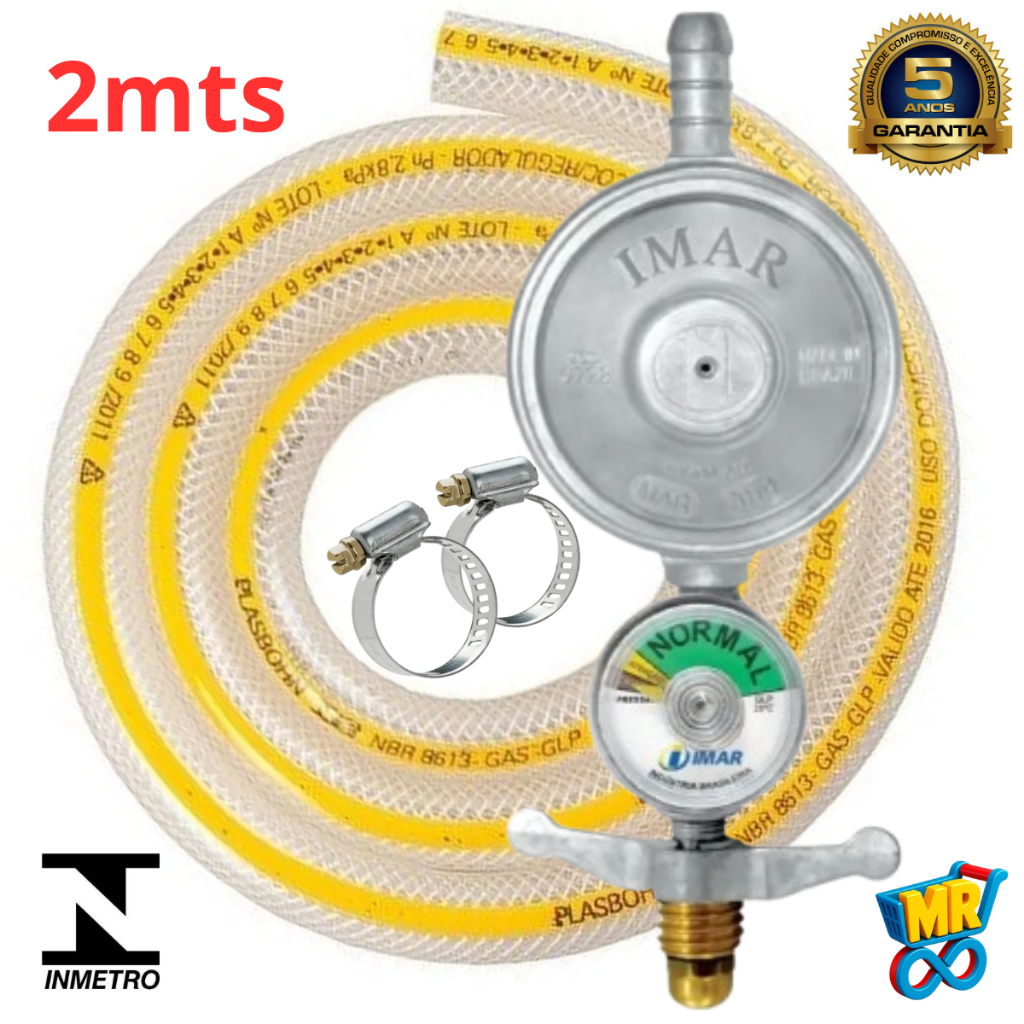 Kit Registro Regulador Gás de Cozinha com Manometro para Botijão 13kg ...