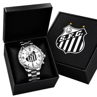 kit relógio + caixa personalizada do Santos, material de aço inox não escurece, resistente à água