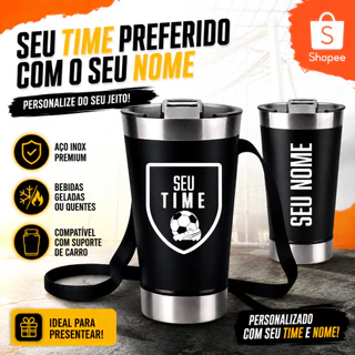 Copo Térmico 473ml Personalizado Laser – Seu Time + Seu Nome + Cordão Brinde