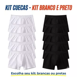 Kit 10 Cuecas Boxer BRANCAS OU PRETAS Com Costura no Meio( Igual do Vídeo)