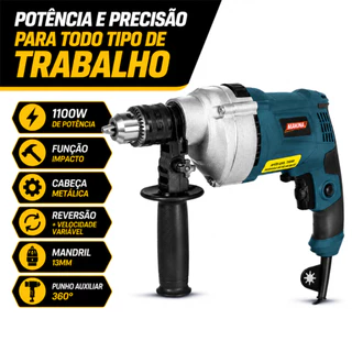 Furadeira de Impacto 1100W 3200RPM Profissional Cabeça de Metal Alta Potência