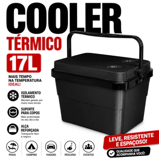 Cooler Caixa Térmica 17 Litros Com Trava e Alça Reforçada Porta Copos Toy