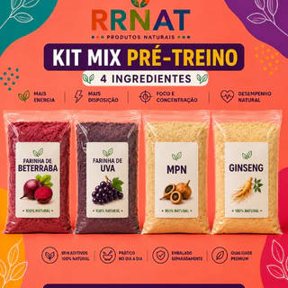 Kit Mix Pré-Treino 4 Ingredientes | Beterraba, Uva, MPN e Ginseng