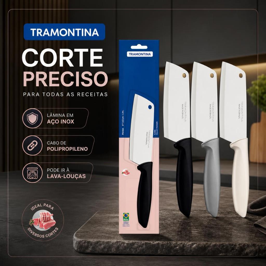 Cutelo De Cozinha Profissional Pequeno 5" Para Cortar Osso Churrasco Aço Inox Tramontina