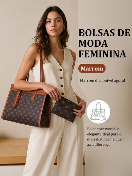 Bolsa Casual Espaçosa com Estampa Geométrica Acompanha Pequeno Estojo para Faculdade e Uso Diário TM9235