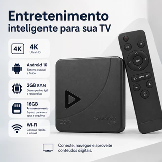 Smart Box Transforme sua TV em Smart c/ 2 GB RAM 16 GB Armazenamento 4K Netflix Prime Vídeo Youtube