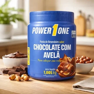 Pasta de Amendoim Cremosa Chocolate com Avelã Power1One 1,005kg Sem Açúcar Fitness Proteica
