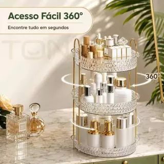 Organizador de Maquiagem Giratório – Suporte Multiuso 2/3 Andares p/ Cosméticos e Perfumes