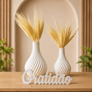 Kit 2 Vasos Branco Decorativos + Letreiro