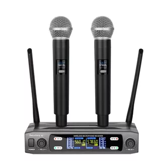 Kit 2 Microfones Sem Fio Profissional para Karaokê, DJ, Festas e Eventos – VHF