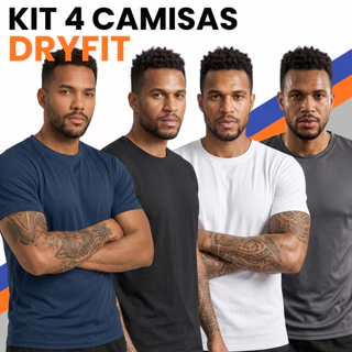 Kit 4 Camisas Masculinas Manga Curta Dryfit Para Academia Musculação Treino Corrida Slimfit