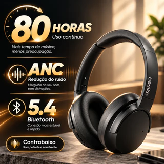 Basike Headphone Bluetooth 5.4 ANC 35dB 80H Fone Over Ear Super Bass infantil presente criança
