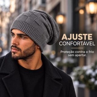 Touca Gorro Jacquard em Lã Unissex Estilo Big Ideal para Frio e Inverno