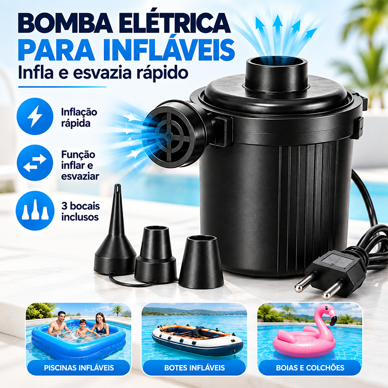 Electric Pump Inflator Inflate Mattress Pool Floats 220v com 3 Bicos ...