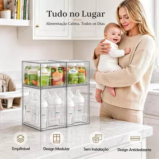 Caixas Organizadoras Transparentes 4 Unidades Empilháveis com Gaveta para Armário Remédios Bebê Escritório