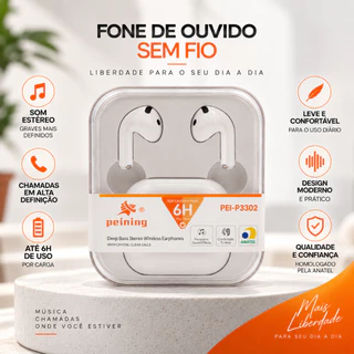 Fone de Ouvido Sem Fio Bluetooth Peining PEI-P3302 com Microfone Estojo de Carregamento 6H