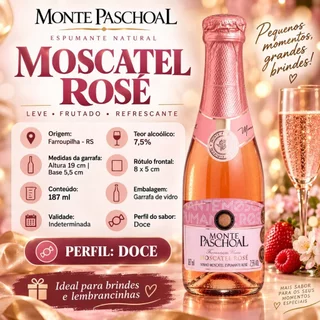 Mini Espumante Moscatel Rosé 187ml Monte Paschoal Lembrancinha Casamento Atacado