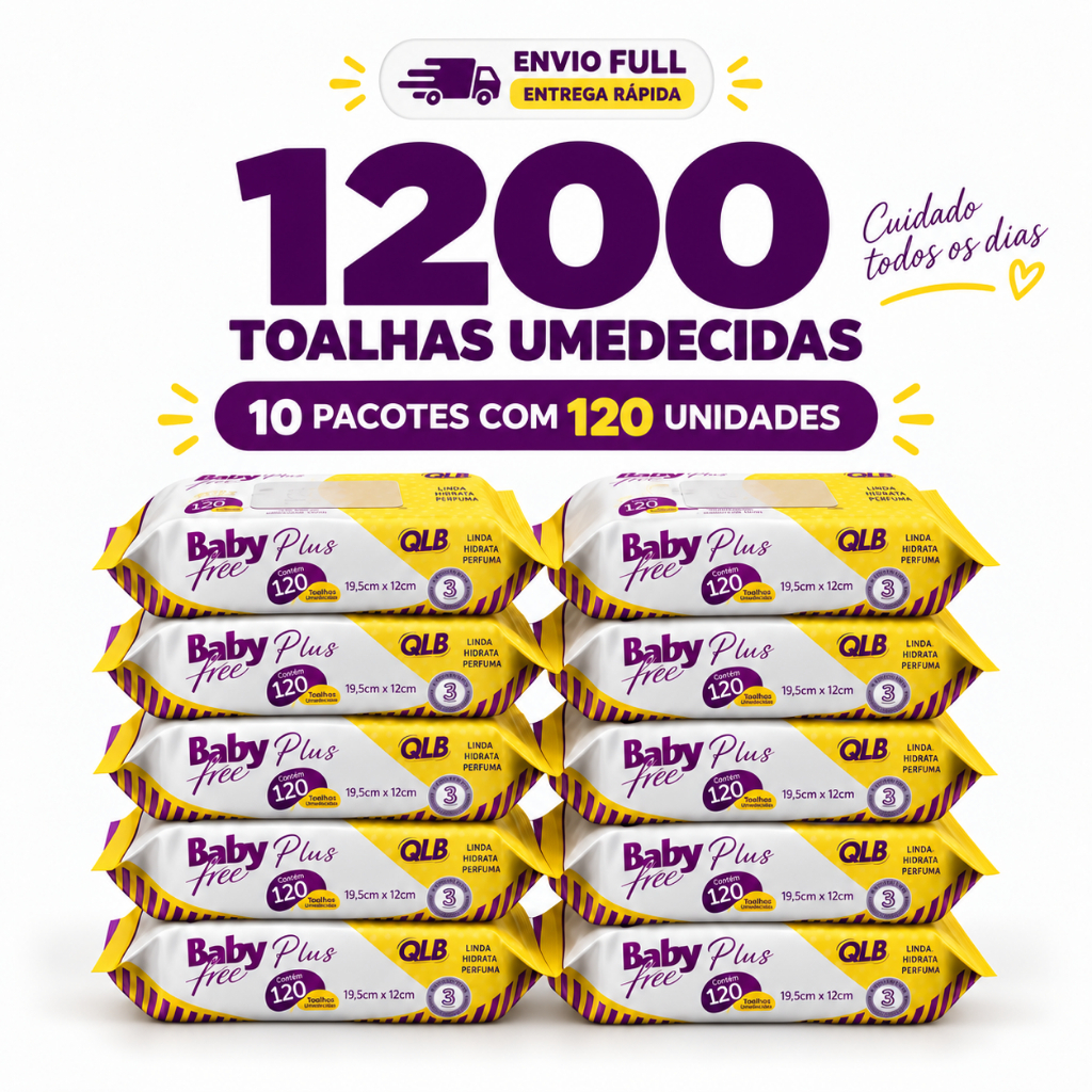 Caixa Lenços/Toalhas Umedecidas Baby Free Plus c/ 120 Unidades Cada – Tampa FlipTop