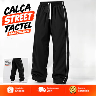 calça larga masculina tactel streetwear skate folgada preta reta bolsos academia trabalho escola secagem rapida