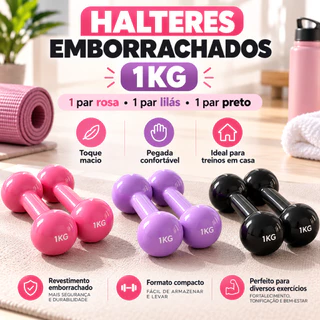 HALTER BOLA EMBORRACHADO 1KG PAR TREINO EM CASA ACADEMIA KIT 2 UNIDADES FUNCIONAL FISIOTERAPIA CONTEM 2 UNIDADES