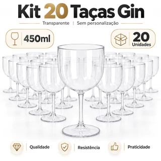 Kit 20 Taças Gin Transparente 450ml SEM PERSONALIZAÇÃO para Casa Festas Eventos Formatura e Casamentos