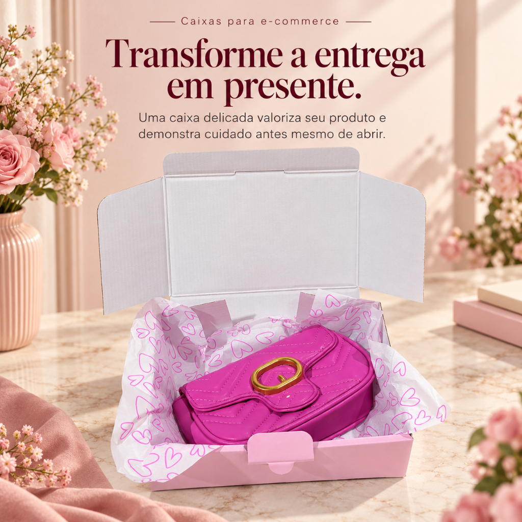 Caixa de Papelão Rosa Premium 20x16x7cm E-Commerce Presente Cosméticos Doces Resistente Sofisticado