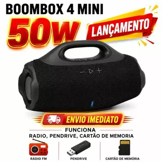 Boombox 4 Caixa de Som 50W GIGANTE 23cm ALTA POTÊNCIA, bluetooth 5H de Som, pen-drive, SD, Entrada Tipo-c