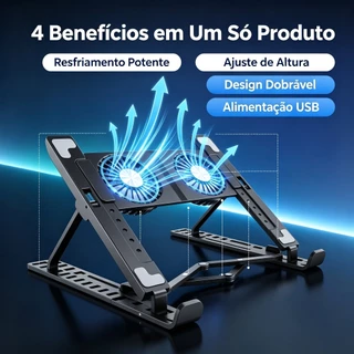 Suporte para Notebook Cooler com 2 Fans USB Dobrável Ajustável Até 21 Polegadas