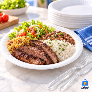 Kit Churrasco Festa Com Prato, Faca, Garfo ou Pratos e Garfos Descartável Linha Master Resistente