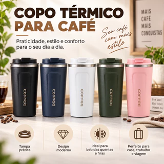 Copo térmico de café de 510 ml, em aço inoxidável, portátil para viagem, mantém o calor e o frio