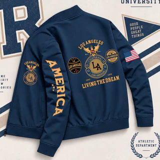 Jaqueta Esportiva Bomber Slim Estilo College University Los Angeles City Moda Americana USA Gringa Streetwear Urbana