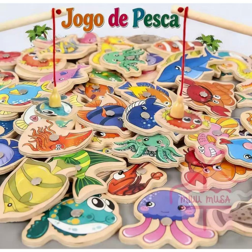 33/87pcs/Pescaria magnética infantil Brinquedo pescaria de madeira Jogo ...
