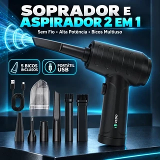 Aspirador e Soprador Portátil 2 em 1 para Limpeza Completa com 6 Bicos e 3 Velocidades Ajustáveis