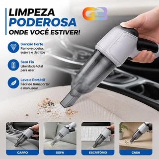 Aspirador de Pó Portátil para Carro 3 em 1 Sucção Forte de 9000Pa Sem Fio e Recarregável via USB 2032