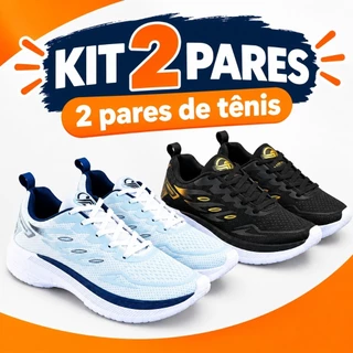 KIT 02 PARES Tenis Masculino Escolar Academia Original FREEDOM Corrida Caminhada PROMOÇÃO BRANCO AZUL+ PRETO DOURADO