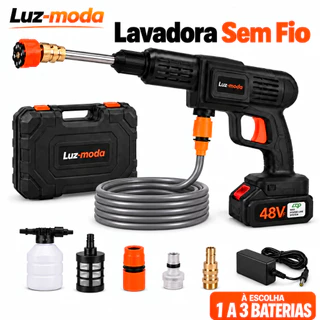 Lavadora de Alta Pressão Sem Fio Luz-moda 48V — Kit com Opções de 1, 2 ou 3 Baterias Recarregáveis