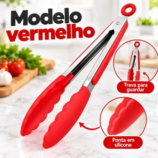 kit 2 Pegador De Silicone e Inox Para Carne Churrasco Salada Cozinha Pinça