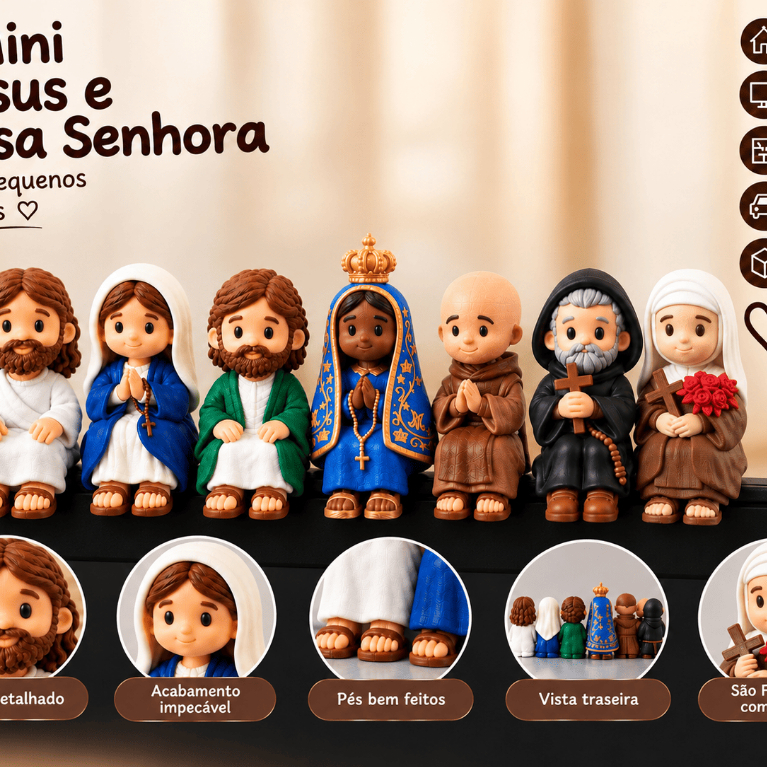 Mini Jesus ou Mini Maria Sentado 4cm Decorativo em Impressão 3D Para Mesa Monitor Prateleira Nicho