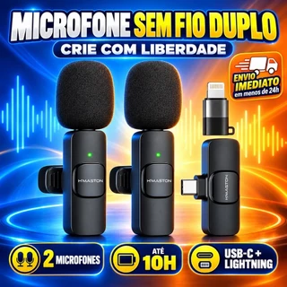 Microfone Lapela Sem Fio Duplo H'maston MK17 Tipo C