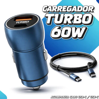 Carregador Veicular Turbo 60w Cabo USB-C TIPO-C ( carregador celular carro ) em Oferta na Shopee