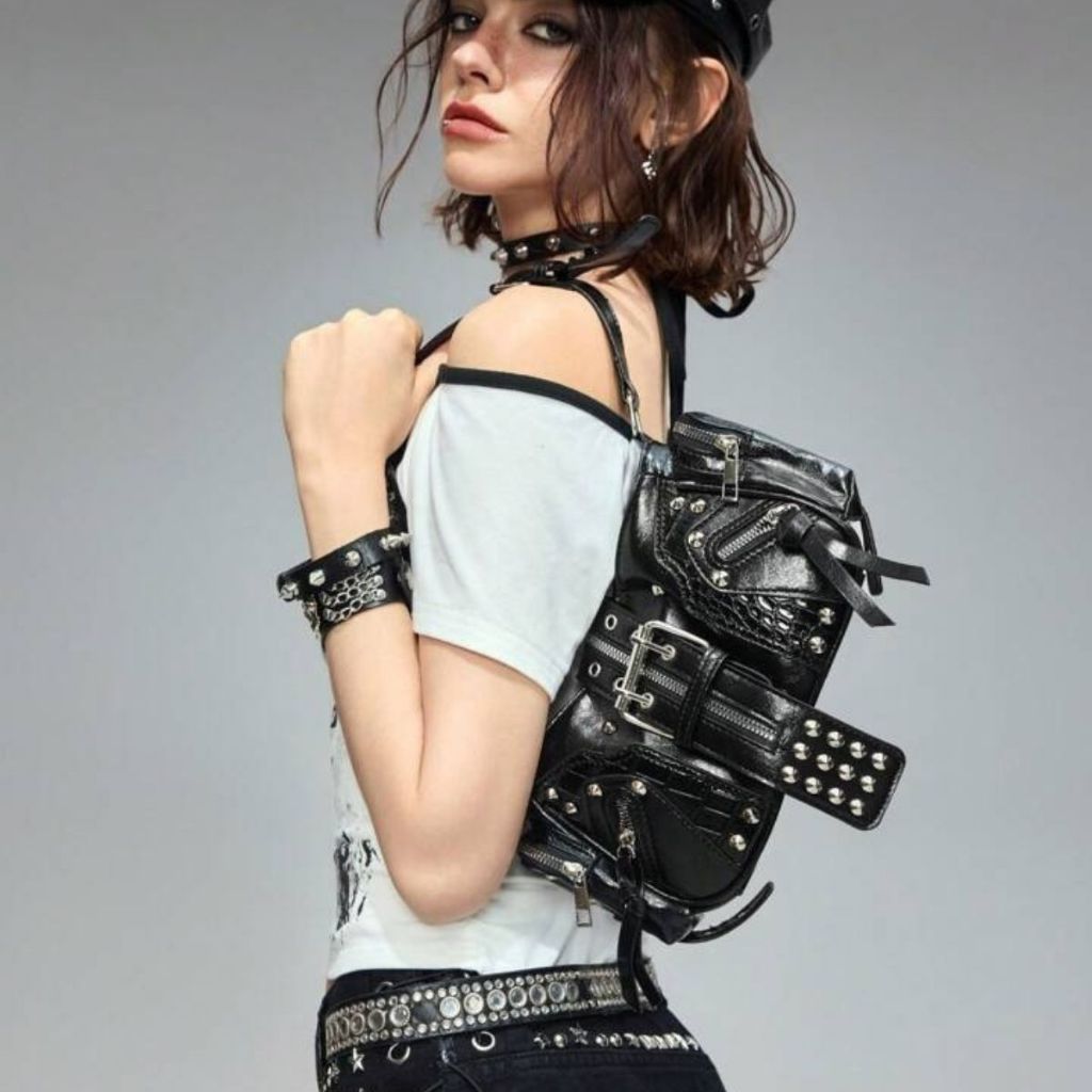 Bolsa Feminina De Ombro Shoulder Bag Rock Punk Y2K com Tachas